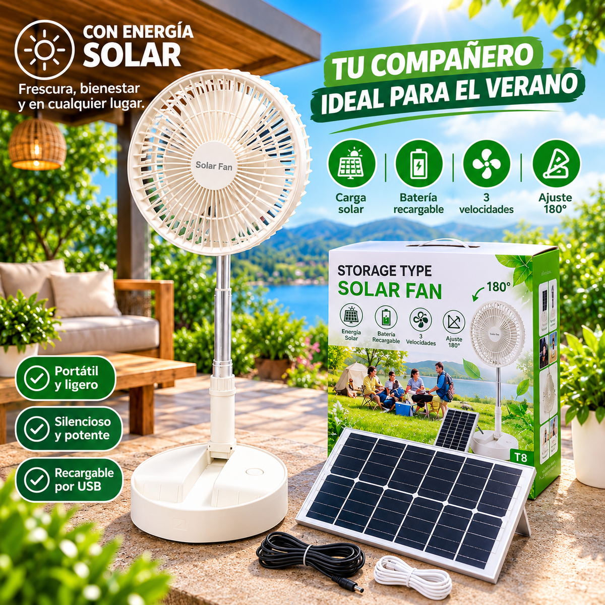 Ventilador Solar Plegable Con panel